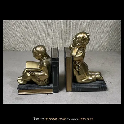 Antique Pair Ronson Bookends Chinese / Oriental Children Reading • $75