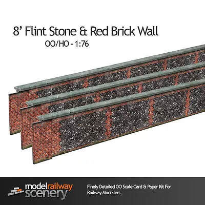 8ft FLINT STONE & BRICK WALL CARD KIT- OO GAUGE FOR HORNBY MODEL RAILWAYS • £6.92