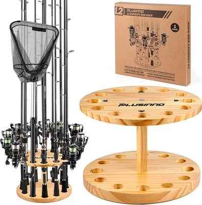 $29.99 • Buy V12 Fishing Rod Holders For Garage, Vertical Wooden Round Storage