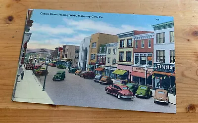 Center Street Looking West Mahanoy City Pennsylvania Old Linen Postcard • $3.99