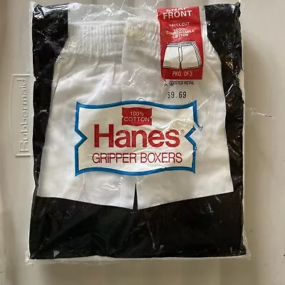 Hanes Gripper Boxers 3 Pack Men’s Size 34 Snap Front NOS Sealed Pkg 1979 • $5