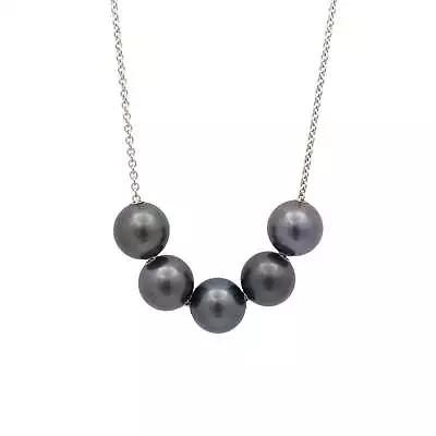 Mikimoto 18K White Gold Pearls In Motion Black South Sea Pearl Diamond Necklace • $4160