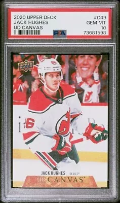 2020-21 Jack Hughes Upper Deck Series 1 UD Canvas #C49 PSA 10 GEM MINT 2nd-Year • $73.99