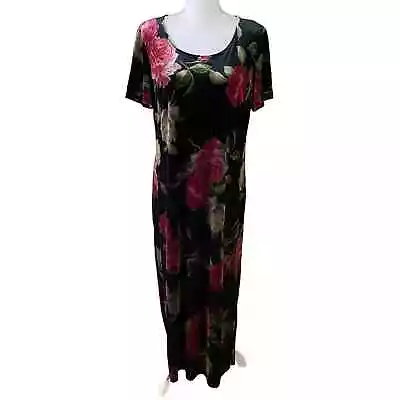 Vintage Cimmaron Size L Large Floral Velvet Maxi Dress Modest  • $38.95