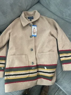 Pendleton Women's Wool Blend Walker Coat Camel Stripe Tan • $85