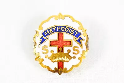 Methodist SS Little Cross & Crown System Sunday School Religious Pin 19x17mm • $10.17