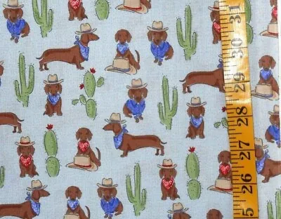 Fabric - Novelty  Southwest Dachshund  Cactus 100% Cotton .930 Yards - New Cute • $24.50