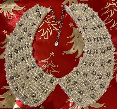 Detachable Collar Faux Pearls & Rhinestones ~ Satin Back ~ HOLIDAY WARE • $17.95