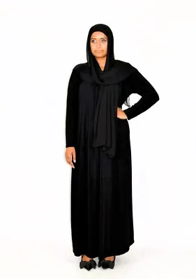 Pleated Gathered Ladies Abaya Long Dress Round Neck Elegant Stylish With Pockets • £19.99