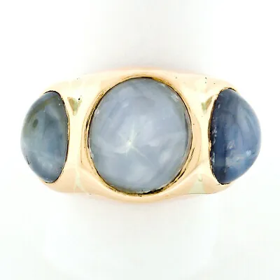 Men's Vintage Bold 14k Rose Gold 34.25ctw Bezel Oval Star Sapphire 3 Stone Ring • $3880