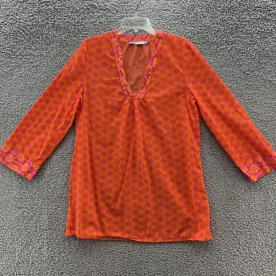 Zara Dress Womens Medium Orange Pink Printed Cotton Short Lightweight Tunic • $27.90