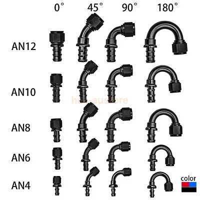 New AN4 AN6 AN8 AN10 AN12 Hose End Fitting Push Lock 0-180 Degree Black Red AU • $20.31