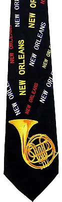 Mardi Gras French Horn Men's Necktie Music Musician New Orleans Black Neck Tie • $12.95