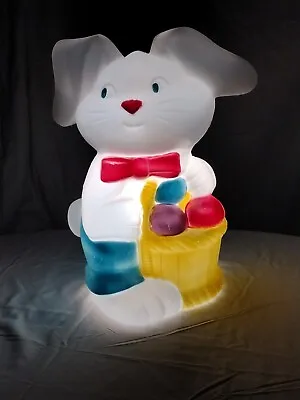 Vtg. Unique 18  Easter Bunny With Bowtie Holding Basket Of Eggs Blow Mold Canada • $90