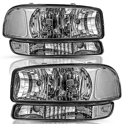 For 1999-2007 GMC Sierra/00-06Yukon 4Pcs Smoke Clear Headlights+Bumper Lamps L+R • $53.99