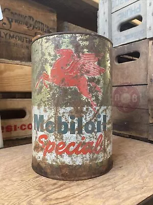 Vintage Mobil Mobiloil Special 5 QT. Motor Oil Can Pegasus Rustic Auto Man Cave • $24.99