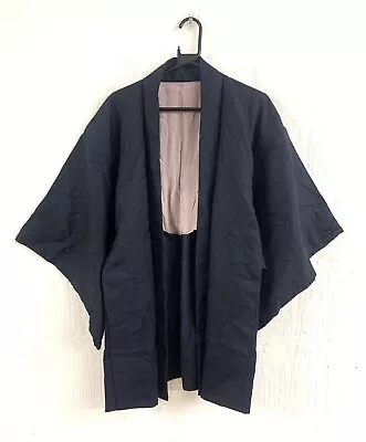 Vintage Japanese Yukata Haori Kimono Traditional Short Robe Blue Jacket Medium • £19.99