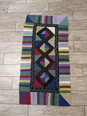 Vintage 1992 Judi Boisson Rectangular Diamond Woven Braided Colorful Rug • $70