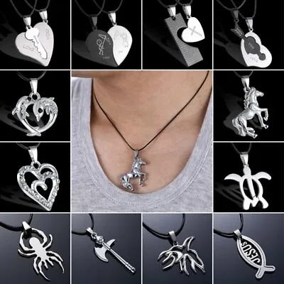 Silver Plated Stainless Steel Men Women Punk Necklace Pendant Leather Chain • $0.97