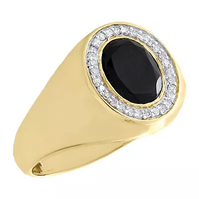 10K Yellow Gold Round Diamond & Black Oval Onyx 14.50mm Pinky Ring Band 1/6 CT. • £477.28