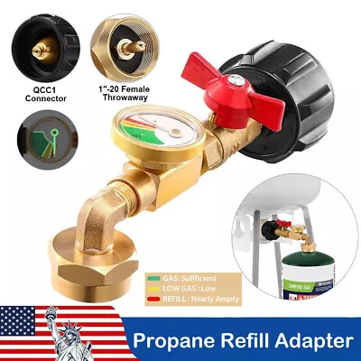 Propane Refill Adapter W/Gauge & Control Valve Fill 1 Lb Bottles From 20 Lb Tank • $14.99