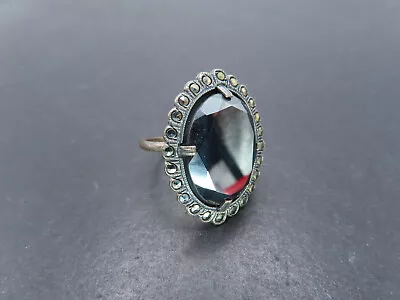 Art Deco Sterling Silver & Hematite/Marcasite Ring Size 8 8.3g • $9.50