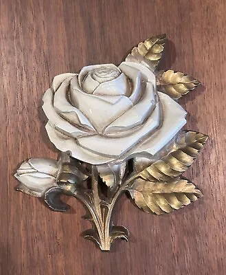 Vintage HOMCO White Roses With Gold Leaves Wall Hanging Decor • $14