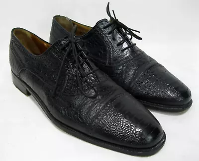 Moreschi Black Ostrich Leather Lace Up Oxford Dress Shoes Men's Size 9 (31145) • $88.95