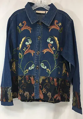 Monroe & Main Button Up Top/Jacket L/S Denim Embroidered/ Embellished Sz (L) NWT • $31.75