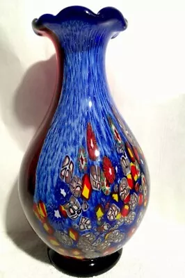 Beautiful Murano Colorful Millefiori Stripe Art Glass Vase Rare Heavy Piece 10” • $145