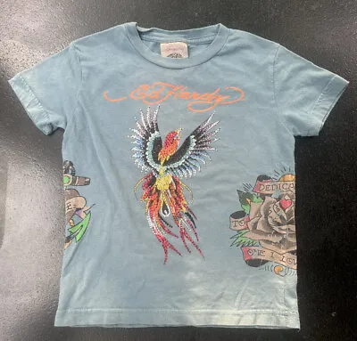 Vintage ED HARDY Kids Youth Baby Rhinestone Bird Toddler Size 4 T-shirt • $59.99