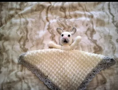 Handmade Knitted Crochet Baby Blanket Teddy Bear Comforter (not A Full Blanket ) • £4