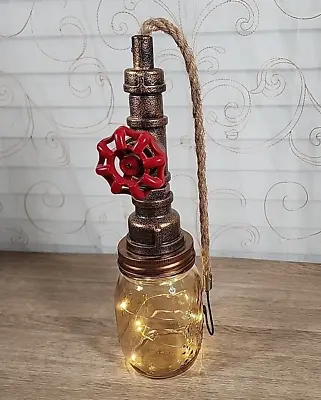 Hanging Light Mason Jar Steampunk Industrial Oil-Rubbed Bronze Look Mini LED • $12.75