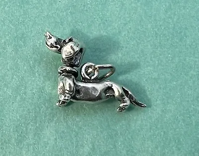 Dachshund Wiener Dog With Movable Moving Head Solid Sterling Silver Charm 2.3 • $20