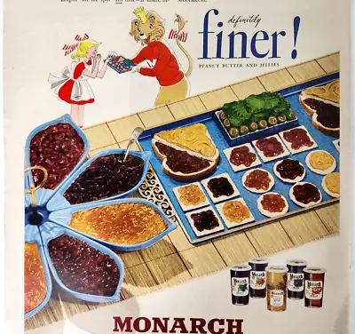 Monarch Foods Peanut Butter Jelly 1951 Ad Mascot Lion Luke Lucy Magazine Print • $11.33