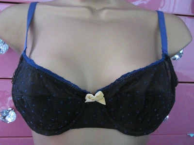 £9.99 • Buy Jack Wills Unpadded Underwired Black & Blue Bra Size 34a Worn