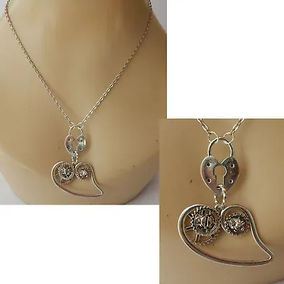 $16.99 • Buy Heart Necklace Steampunk Pendant Silver Chain NEW Jewelry Handmade Cosplay Gears