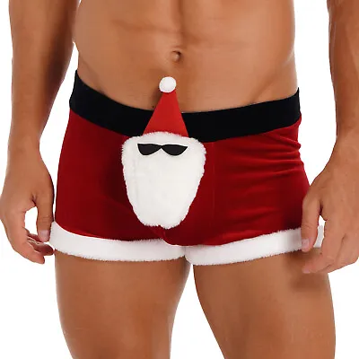 US Mens Flannel Velvet Christmas Xmas Santa Claus Shorts Boxer Briefs Underwear • $12.68