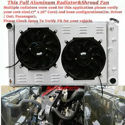 4 Row Radiator&Shroud Fan For 70-81 Chevy Camaro78-87 Monte CarloG-BodyGMC V8 • $287