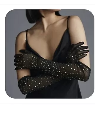 Anthropologie Black Sparkling Opera Long Gloves  Eavning Glamour • $79