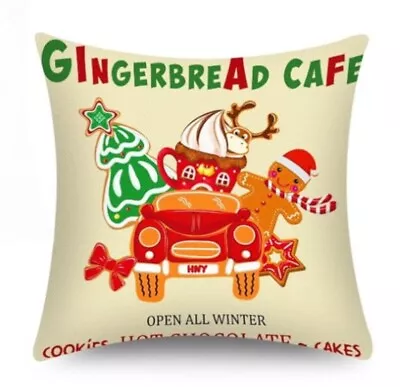 Gingerbread House Cocoa Bakery Christmas Throw Pillow Cover Holiday Home Decor • $13.56
