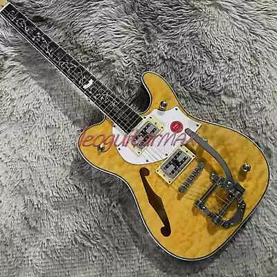 Yellow Semi-Hollow Body 6 String TL Electric Guitar Quilted Maple Top Maple Neck • $278.11