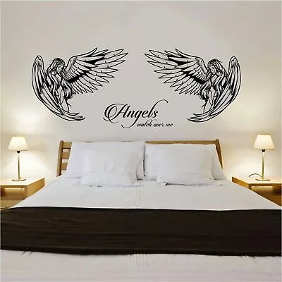 £14.99 • Buy Angel Wall Art Sticker With  Angels Watch Over Me  Quote Bedroom Lounge Wall Art