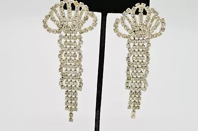 Vintage Crystal Earrings Austrian Prong Rhinestone Sparkling Dangle 1980s Bin4 • $30.36