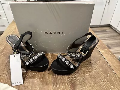Marni Lambskin Leather Wedges With Gold And Silver Jewel Decal. Size 42 • $450
