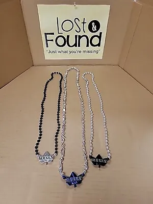MUSES Mardi Gras Beads Beaded Necklace Leaf Shoe Black Silver Blue Lot Of 3 • $8