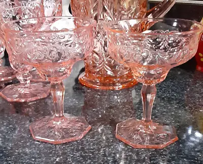 McKee Glass Co. Pattern Rock Crystal Pink Champagne/Sherbert Set Of Two • $29.99