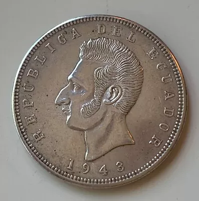 1943 Ecuador 5 Sucres Silver Foreign Coin • $34.45