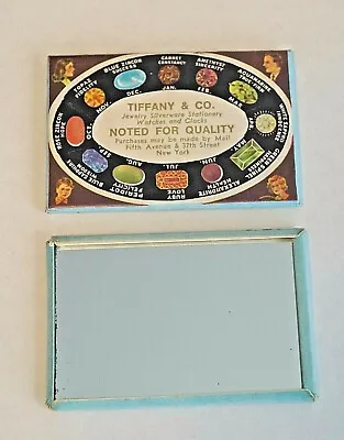 Vintage Tiffany & Co Blue Enamel Zodiac Gemstone Vanity / Purse Mirror 2  X 3  • $50