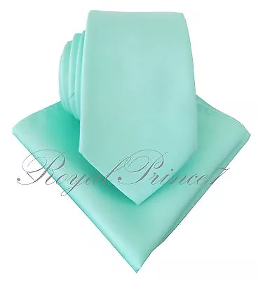 Aqua Mint Blue Green Neck Tie And Pocket Square Hankie Set Formal Wedding 100QQ • $11.84